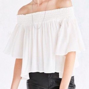 Kimchi Blue, White Smocked Off-The-Shoulder Top